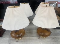 Matching set - 4 mid-century amber glass Lamps