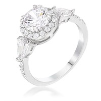 Round 2.15ct White Sapphire Three Stones Halo Ring