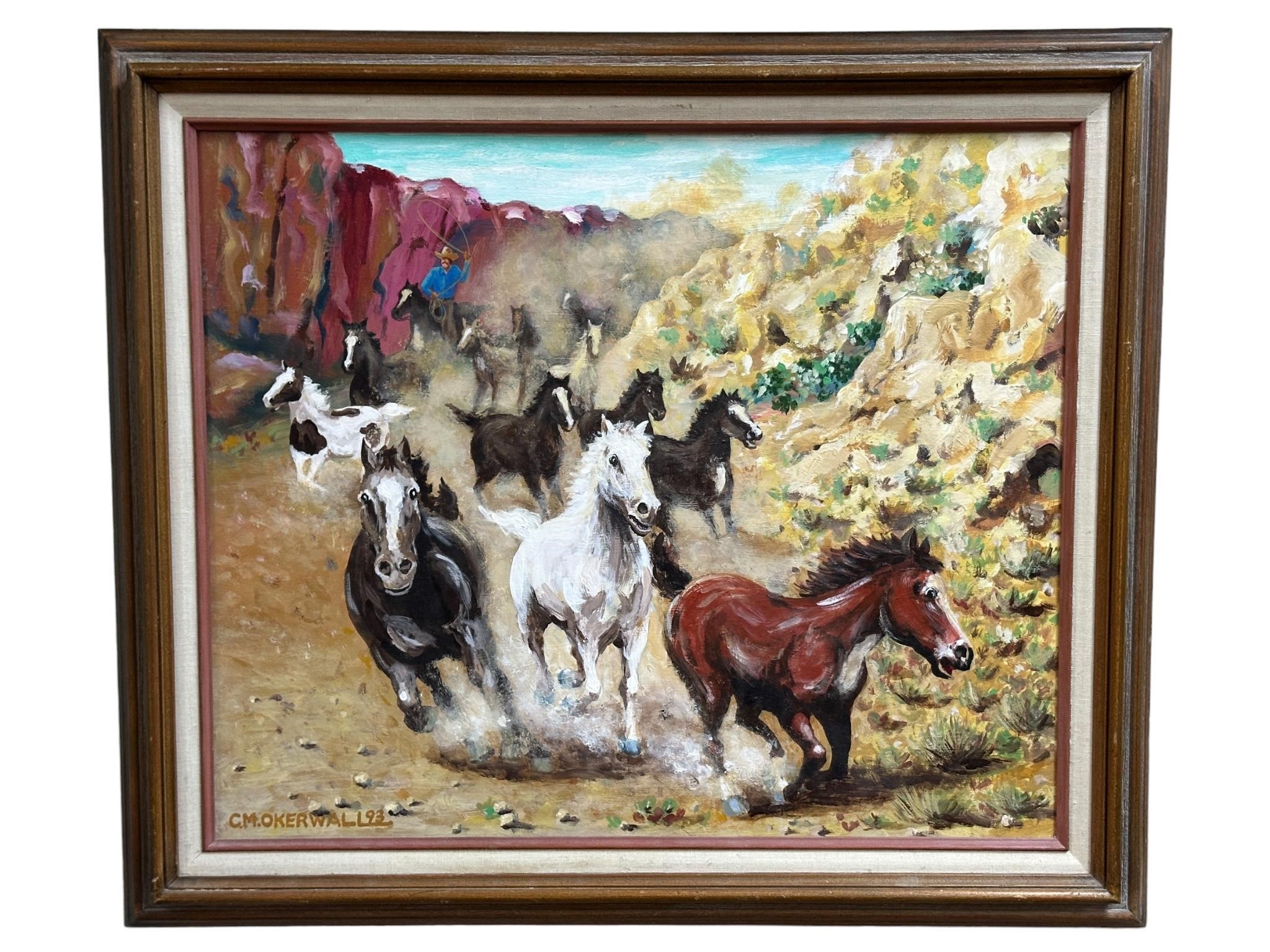 Oil on Board Western Scene Signed C. M. Okerwall