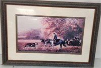 LG Framed VTG Western Print Rounding Up Cattle