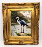 Framed & Signed Painting of Blue Heron