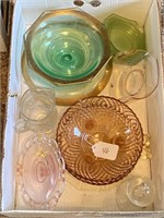 Box of Assorted Glassware to Include Depression