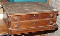 2 drawer oak spool cabinet, full of nails & tacks