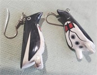 Hand painted wooden earrings penguins tuxedos