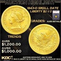 ***Auction Highlight*** 1843-o Gold Liberty Quarte