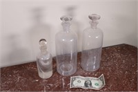 Apothecary Bottles. Glass Stoppers. Lot of 3!