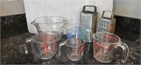 Measuring Cups and Hand Graters. Pyrex and Anchor