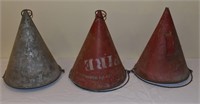 3 B&O RR metal funnel shaped fire buckets; as is