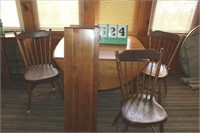 Early Farm Table w/ 3 Chairs & 6 Leaves