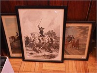 Three framed pieces: all with men and horses,