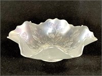 Fenton Holly White Frosted Carnival Glass Bowl
