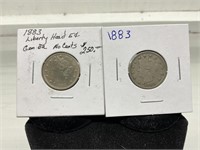 Set of 2 1883 Liberty Nickels
