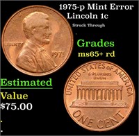 1975-p Lincoln Cent Mint Error 1c Grades Gem+ Unc