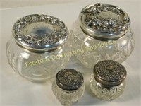 64 Grams Sterling Lids & Antique Glass Jars