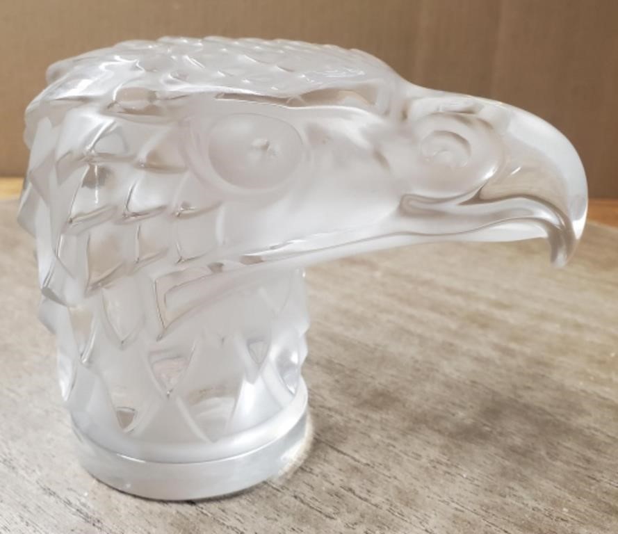 Glass Eagle Head Paperweight Signed