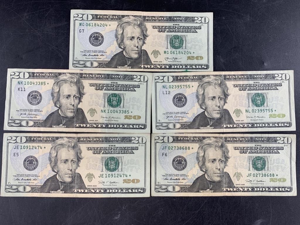 Five $20 Star notes