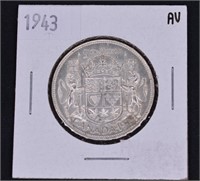 1943 CAD Silver .50c Coin - George VI - AU