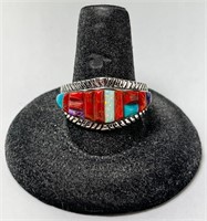 Men's Sterling Coral/Turquoise/Fire Opal Ring 7 Gr