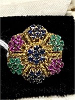 18KT Y/GOLD 1CT EMERALD,RUBY,SAPPHIRE RING