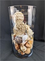 Glass Vase w/ Seashells Decor