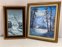 (2)Winter Landscape Painting Wall Decor Set