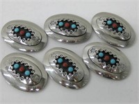 Lot of Six Southwest Turquoise & Coral Conchos