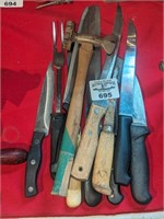 Assorted knives and mallet