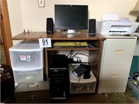 Computer Desk, Computer, File Cabinet, Printer