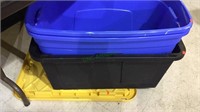 Three plastic storage tubs, one heavy duty with