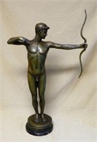 Large Bronze Archer on Marble Base Figure.