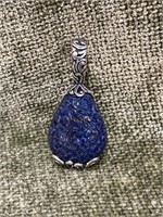 Southwest Style Carved Lapis Flower SS Pendant