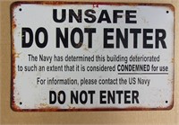 Navy UnSafe Building Tin Sign 8" X 12"