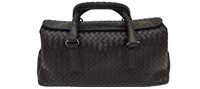 Black Braided Leather Small Duffle Bag
