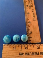 3 blue and white swirl marbles