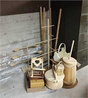 Wooden items- churn, basket, etc
