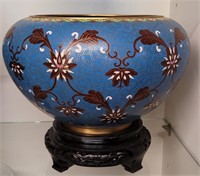 Antique Chinese Cloisonne Tall Bowl 8 x 9 Inches