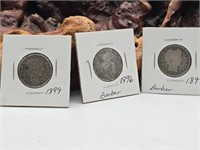 Three Silver Barber Quarters