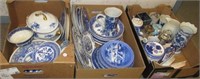 (3) Boxes of various vintage blue/flow blue china
