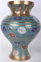 CLOISONNE BEGONIA-SHAPED BRASS VASE 16 INCHES
