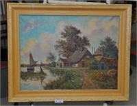 Oil Painting of House and Sailboat