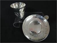 Portuguese silver cup & under plate, 3 1/3" high &