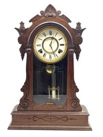 Antique Wood Kitchen Clock with Etched Glass