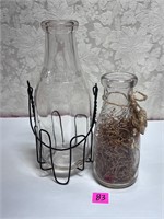 Vtg Glass Bottlesw/Wire Holder