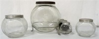 Lot of 3,Assorted Glass Canister with Caddy