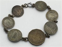 Bracelet With 4 Silver 3 Pence Coins & Misc