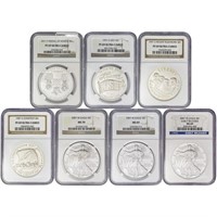 1987-2011 [7] US Varied Silver Dollars NGC