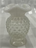 Fenton Moonstone Hobnail White Ruffle Rim Vase