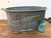 Large Unique Heavy Galvanized Oval Washtub