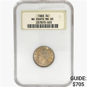 1883 Liberty Victory Nickel NGC MS65 No Cents