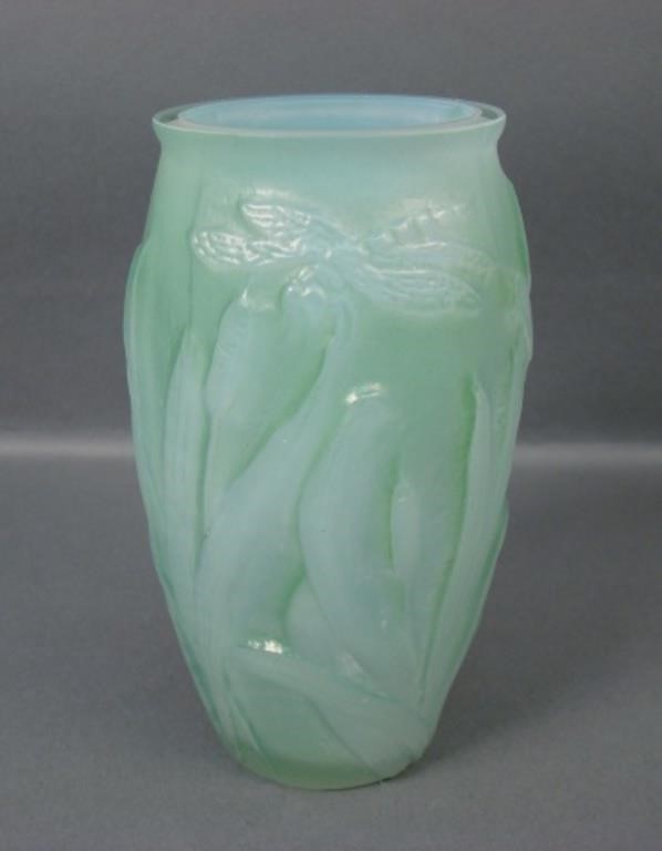 Consolidated Green Cased Dragonfly Vase